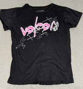 Volcom Women’s Shirt Size Medium Black Graphic Print Cap Sleeve - Picture 1 of 6