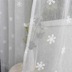 Blanco Romántico Copo de Nieve Bordado Tul Cortina Imitación Lino Transparente - Imagen 1 de 14