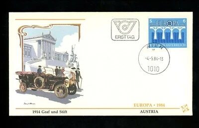 Postal History Austria FDC #1272 Europa Water Viaduct car auto 1984 - Image 1 of 2