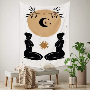 Wandteppich "Menschenfigur - Zwei Frauen unter Mond" Wanddeko 60" x 51" - Art Depot - Bild 1 von 2