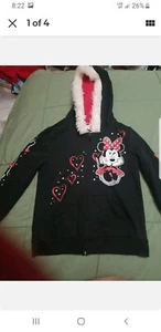 Disney Minnie mouse Size 7 Hoodie Sparkly with Glitter & Fur - Picture 1 of 4