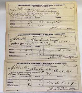 Lote de 3 1898 PA Pennsylvania Cumberland Northern Central Railway recibo de carga - Imagen 1 de 5