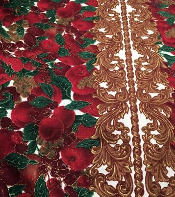 R.E.D. Fabric Elegance Red Apples & Berries Gold Accents Large Border 2Y x 52"W - Image 1 of 4