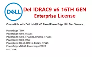Dell iDRAC9 X6 Enterprise License for PowerEdge R760/R660/R6615/R7625 12Hour - Picture 1 of 1