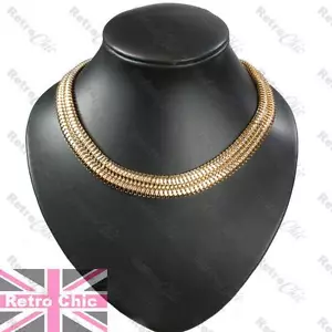 GROSSE 18K GOLDTON MODEKETTE 15 mm breit SCHRÄG 18" HALSKETTE Gelenk SCHLANGE - Bild 1 von 6