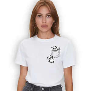 Cute Panda T Shirt, Panda Lovers Cute Kawaii Baby Pandas In Pocket T-Shirt - Picture 1 of 14