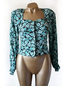 & Other Stories Green White Floral Blouse Top EU 36 UK 10 Long Sleeve Buttons