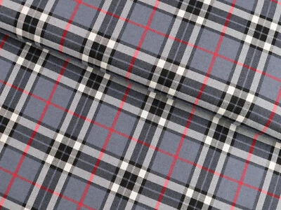 SCHOTTENKARO Karo Stoff Tartan Glencheck GRAU SCHWARZ WEIß ROT EUR 13,98/m - Bild 1 von 2