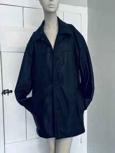Dockers Herren 100% Leder Schwarz Trenchcoat Jacke Steppfutter Large Lesen - Bild 1 von 11