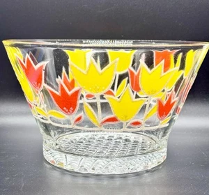 Culver, Ltd Vintage Glass Ice Bucket Orange Yellow Tulips - Picture 1 of 5