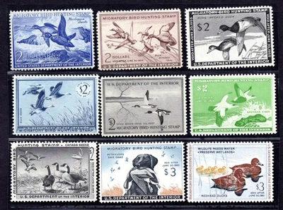 US 1952-1960 FEDERAL DUCK HUNTING STAMPS SCOTT #RW19-RW27 SET OF 9 MNH VF-XF - Image 1 of 2
