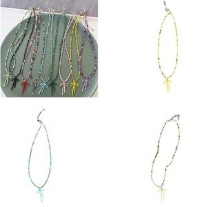 Bowknot Pendant Clavicle Chain Colorful Beaded Butterfly Bow Women Girl Necklace - Picture 1 of 12