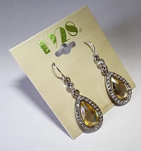 1928 Jewelry Yellow Teardrop Dangle Earrings Crystal Rhinestone Silver Tone NWT - Picture 1 of 4