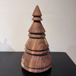 Wood Turned Christmas Tree Solid Wood 12.5 in Tall Possibly Walnut Folk Art Tree - Picture 1 of 11