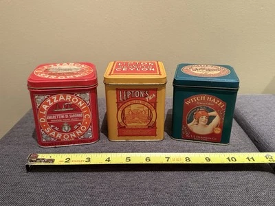 Set of 3 storage tins (Lipton, Dickinson's Witch Hazel, Italian brand) - Image 1 of 4
