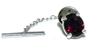 Rhodolite Garnet 3.95 Carat 11x9 Oval Gem Sterling Silver Tie Tack ESTT387/82825 - Picture 1 of 3
