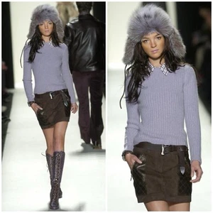 Michael Kors Kollektion 2004 Vintage 1800 $ Runway Wildleder Leder Minirock 2-4 - Bild 1 von 19