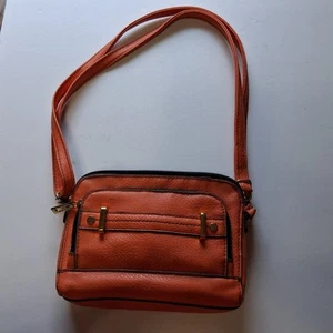 Joe Boxer Crossbody Purse Handbag Orange Leather Look Gold Tone Hardware - Picture 1 of 8