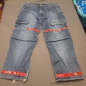 Marithé François Girbaud Cargo Jeans 42x33 Blue Vintage Y2K Streetwear - Picture 1 of 9