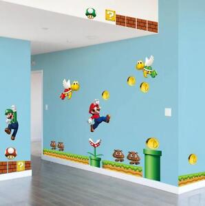 NEUF autocollants muraux amovibles Super Mario Bros décalcomanie enfants décoration maison expédié des États-Unis