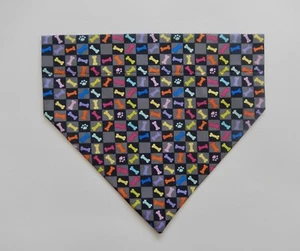 TINY BONES & PAWS IN BLACK & GREY BOXES DOG SCARF/BANDANA--S, M, L - Picture 1 of 3