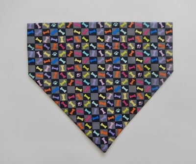 TINY BONES & PAWS IN BLACK & GREY BOXES DOG SCARF/BANDANA--S, M, L - Image 1 of 3