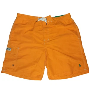 Polo Ralph Lauren Swim Trunks Mens XL Orange Cargo Drawstring Lined Green Pony - Picture 1 of 24