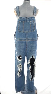 Topshop Overall Dungaree Ripped Blue Denim Jeans Pockets Retro Y2K UK 16 - Picture 1 of 16