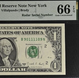 1988A $1 Federal Reserve Note PMG 66EPQ - Fancy Radar Serial Number 90111109 - Picture 1 of 3
