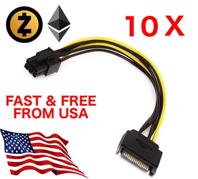 10 x SATA 15 pin to PCI-E PCIE 6 pin Card Power Cable 8 inches - Image 1 of 4