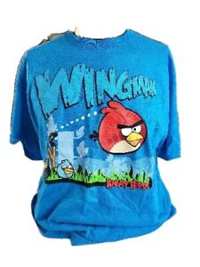 New Angry Birds The Bird Is Word Mens Unisex Blue T-Shirt Tee Wingman XL PS1101