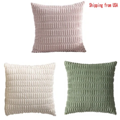 Conjunto de 2 capas de travesseiro macias para sofá listrado BOHO veludo 18x18 polegadas EUA frete - Imagem 1 de 4