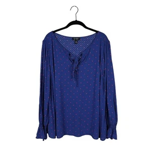 Jessica Simpson Top Womens Size 2X Blue Hearts Sassie Elegant Long Sleeve Blouse - Picture 1 of 8