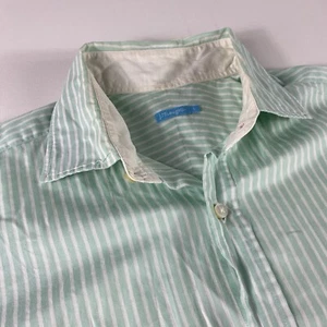 J McLaughlin Long Sleeve Shirt Mens Small Sea Green Blue Striped Button Up - Picture 1 of 12