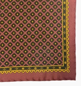New CESARE ATTOLINI NAPOLI Red Green Yellow Floral Box Silk Print Pocket Square - Picture 1 of 2