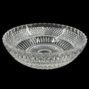 Vintage Crystal Centerpiece Serving Bowl Scalloped Edges Diamond Pattern 7.5" - Picture 1 of 7