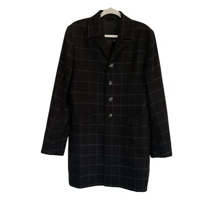 J. Lindeberg 100% Virgin Wool Lined Overcoat Sz L / EU 50 Black Plaid Old Money - Image 1 of 4
