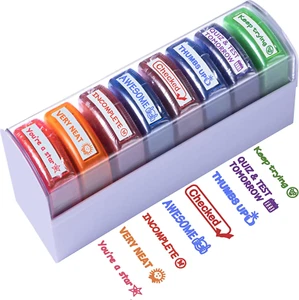 Teacher Stamps for Classroom Grading 8PCS – Rectangular Self Inking Colorful Set - Picture 1 of 6