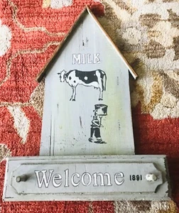 *~*PRIMITIVE*~* FOLK ART COW *~* WELCOME *~* SIGN 1891 - Picture 1 of 5