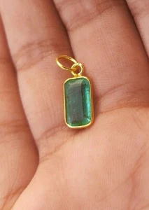 Natural Emerald Gold Charm Pendant ,18KGold Charm ,Solid Gold Charm Necklace - Picture 1 of 5