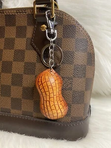 leather Peanut bag charm Keychain Car Key Fob brown handmade gift new - Picture 1 of 2