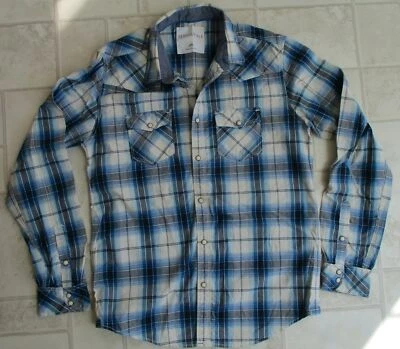 Camisa de algodón Aeropostale para hombre manga larga a cuadros con botones azul/blanco/negro M Foto 1 de 4