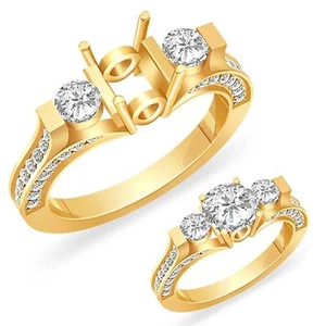 Runder Verlobungsring 0,85 ct mit drei Steinen Jahrestag Diamant 14 kt Gold Gelb - Bild 1 von 2