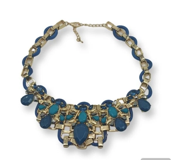 Collar cadena bloque babero piedra cabujón geo para mujer azul Foto 1 de 4