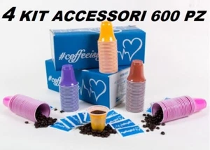 4 KIT ACCESSORI PER CAFFE' 600 BICCHIERI 600 BUSTINE DI ZUCCHERO 600 PALETTE - Bild 1 von 2