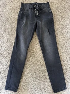 Justice Kids Girls Pants Sz 8 Black Stretch Leggings Jeans Button Up - Picture 1 of 5