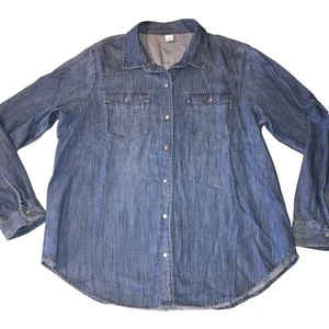 Old Navy Western Denim Shirt Mens Large Blue Pearl Snap Pockets Cowboy Ranch - Picture 1 of 18