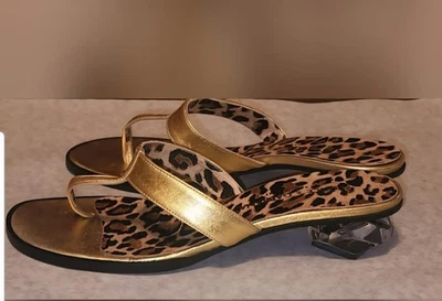 Rare Dolce Gabbana Leather Gold Slides Sandals Glass heels flats - Image 1 of 4