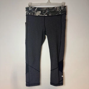Lululemon Pace Rival Crop Leggings Size 10 Black Stripe Butterfly Waist Spring - Picture 1 of 10