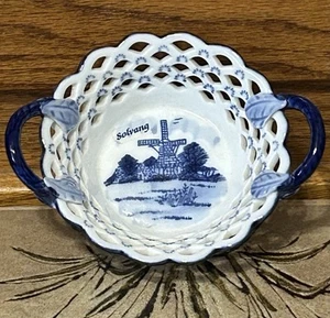 Vintage Blue and White Porcelain Basket/Dish-Delft-Solvang, CA-D.N.& E.I. - Picture 1 of 9